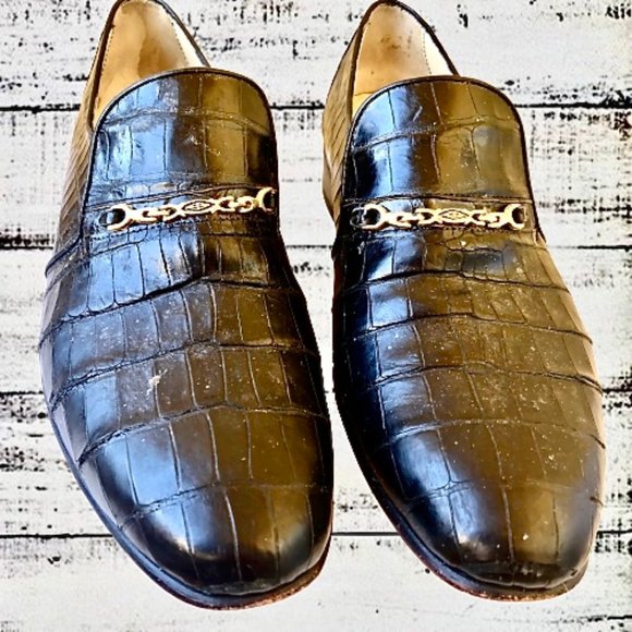 The Mandarin Vintage Black CROC Leather Loafer Chain Made in Italy main image 4